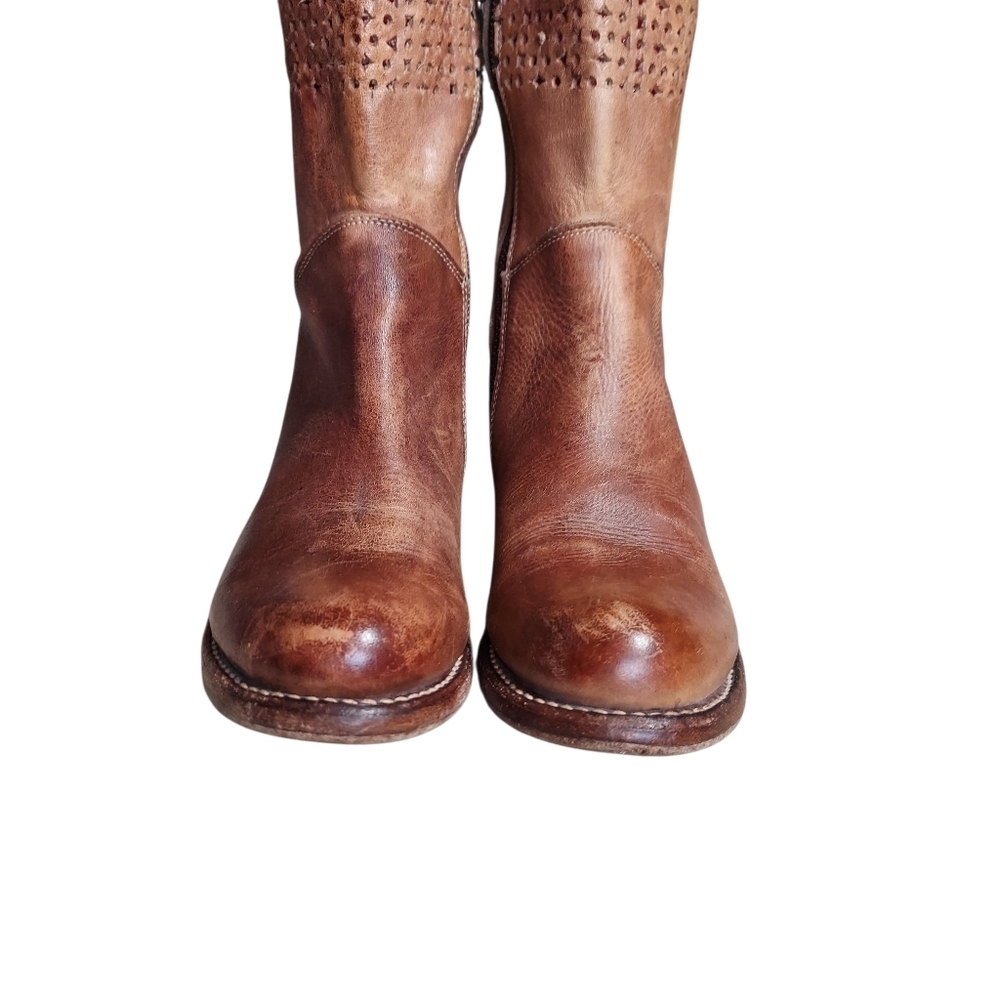 Bed Stu Cambridge Tan Brown Leather Cutout Knee-High Riding Boots - Picture 4 of 14